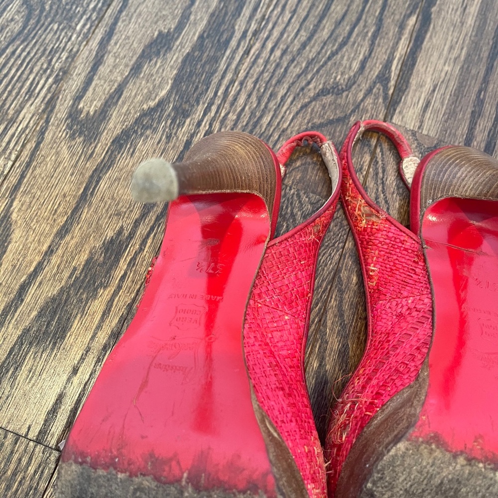 Christian Louboutin Red Raffia Slingbacks 37.5 - Picture 16 of 16